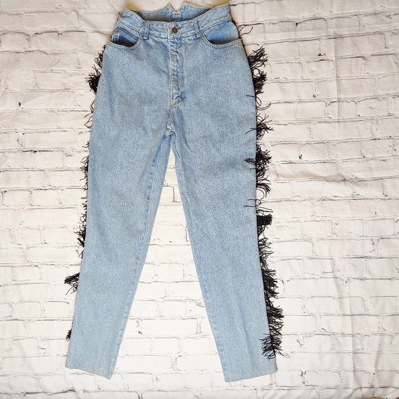 Paris Blues Vintage Fringe High Waisted Jeans - Picture 1 of 10